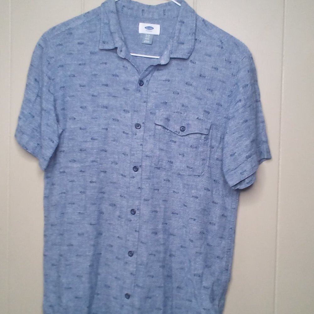Old Navy Button Up Shirt XL 14 16 Short Sleeve Arrows Blue - Picture 13 of 13